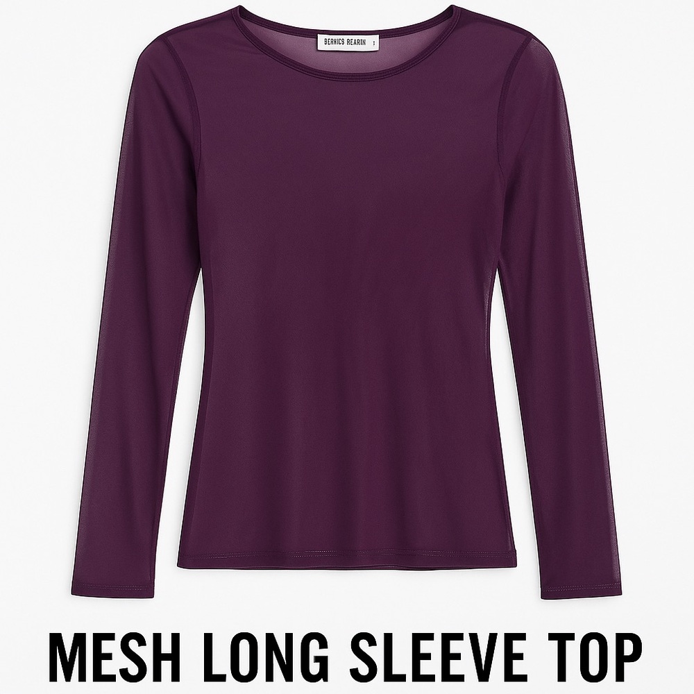 Grace Karin Mesh Long Sleeve Top Purple M